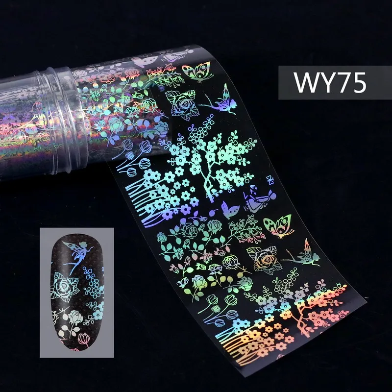 WY75 Foils Sticker 28 узоров голографические лазерные ногтевые переводные наклейки из фольги пламенный цветок Единорог Переводные картинки для ногтей украшения для дизайна ногтей - Цвет: WY75 Foils Sticker