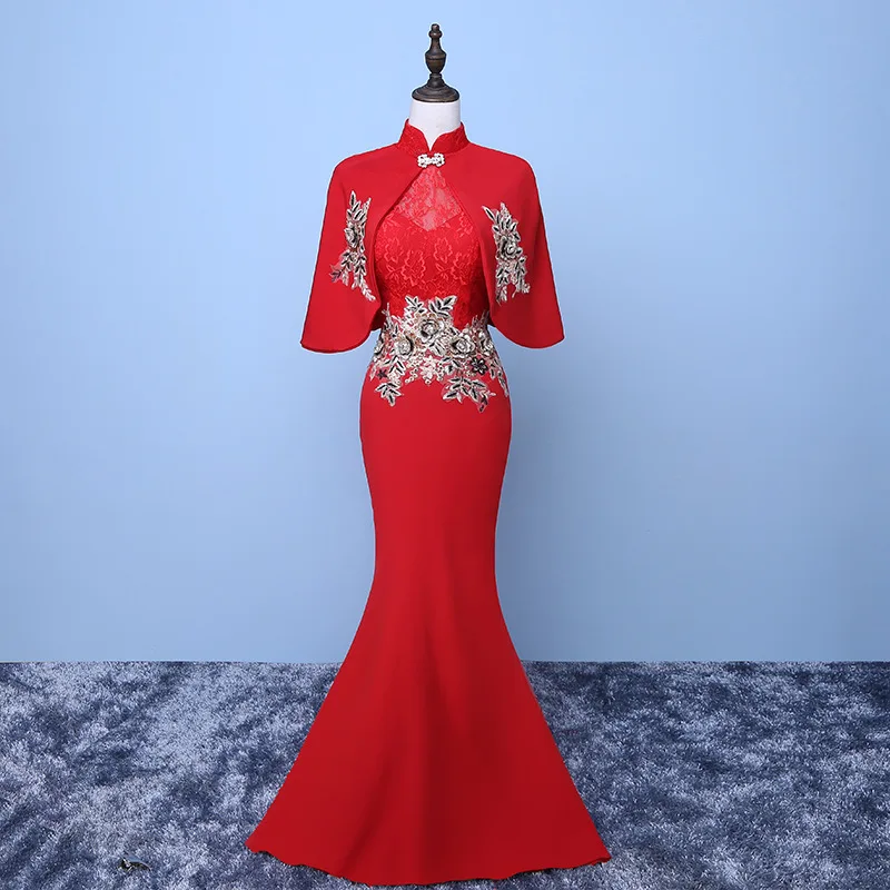 Новое китайское традиционное платье женское тонкое Cheongsam вышивка Съемная шаль длинный Ципао вечернее платье Размер XS-3XL