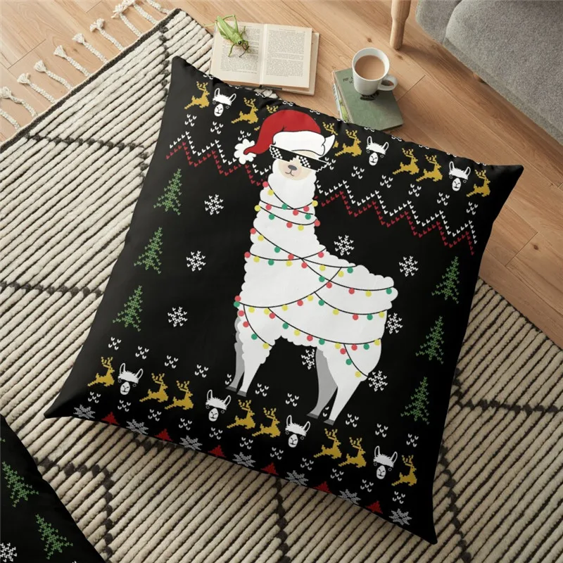 

Merry christmas Cushion Cover Alpaca Christmas Tree Printed 45*45cm Christmas Pillowcase Gifts Xmas Cushion Decorative for home