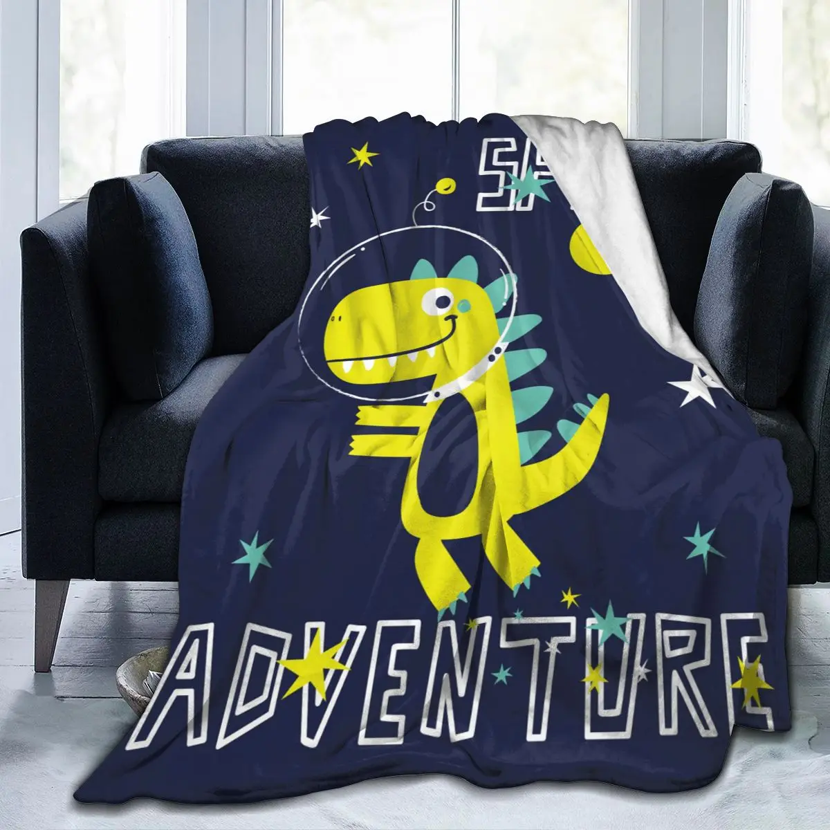 

Soft Warm Flannel Blanket Cute Space Dinosaur Travel Portable Winter Throw Thin Bed Sofa Blanket
