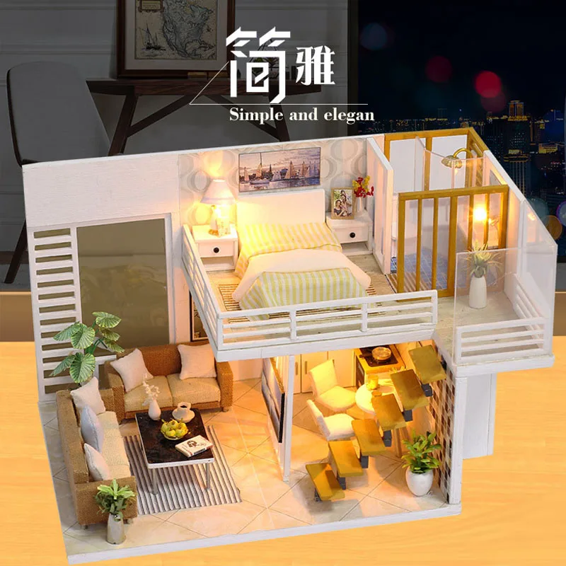 

3D Villa Model DIY Dollhouse Mini Wooden Furniture House Accessories LED 3D Handmade Dollhouse Children's Birthday Toy Gift