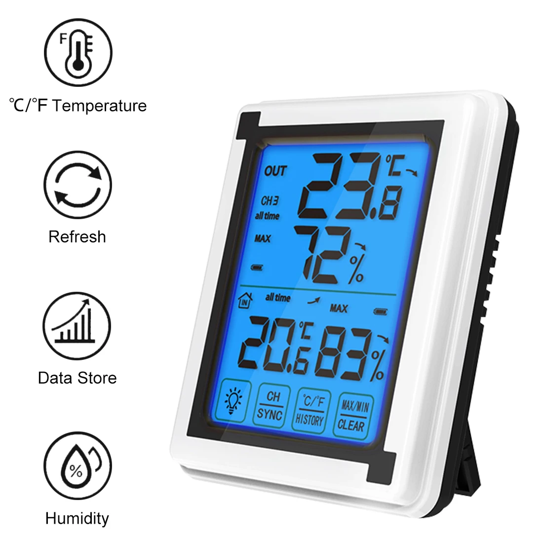 

Touch Screen Weather Station + Outdoor Forecast Sensor Backlight Thermometer Hygrometer Wireless Weather Station
