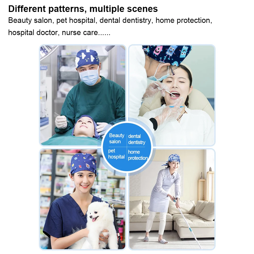 

Unisex Adjustable Cotton Button dental Tooth beauty work Scrubs caps with pet medical hats nurse accessories women nursing hat