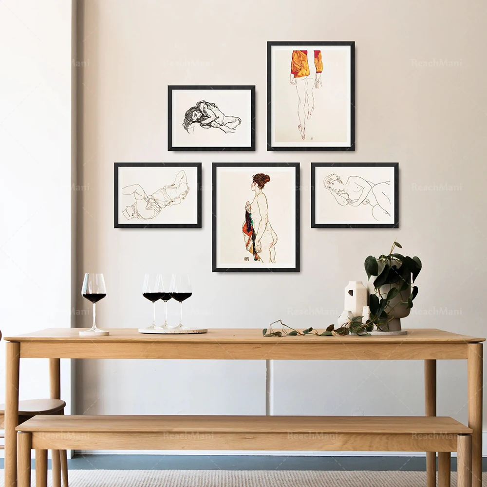 

Egon Schiele famous nude female painting gallery wall set decoration poster