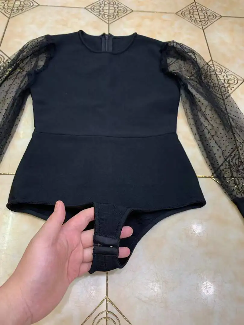2020 New Arrival Women swimwear black sexy O-neck long sleeve Bodysuits Bandage swim suit Knitted biquini wholesale
