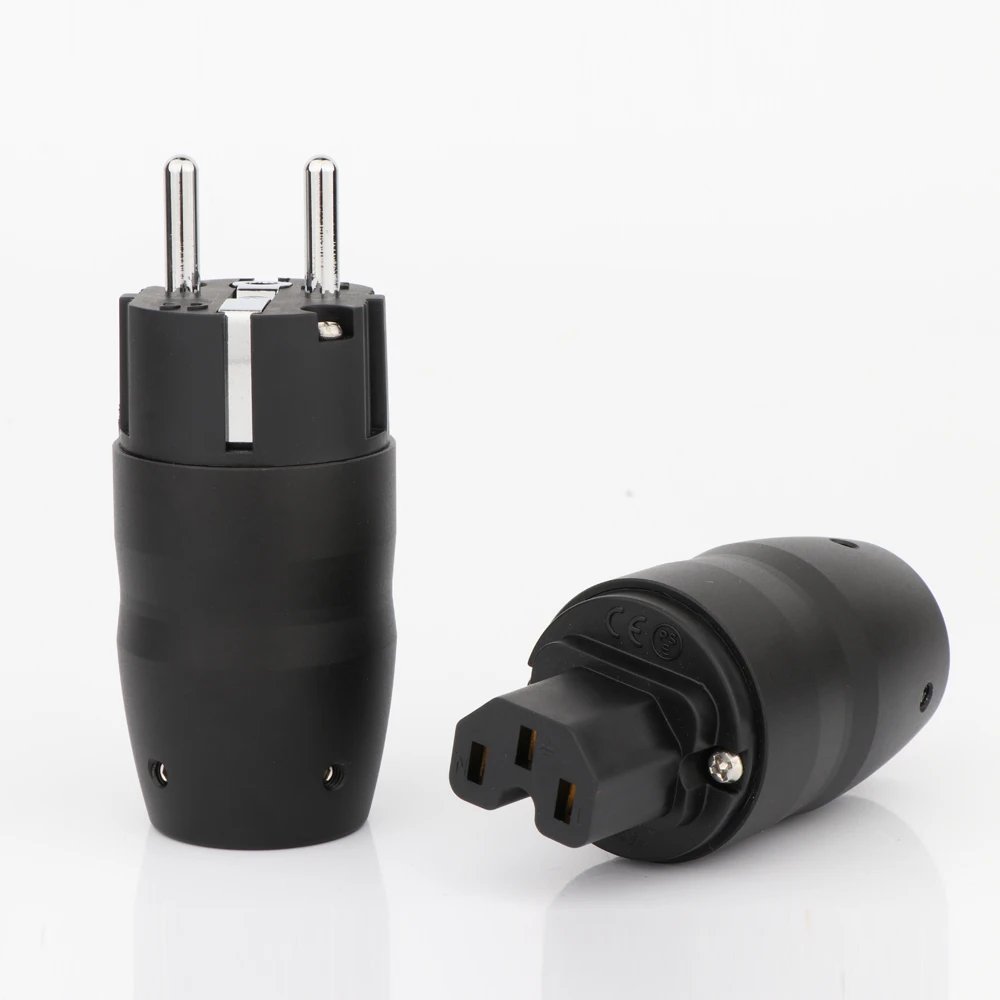 Preffair P091 Black aluminium 24K Gold/Rhodium Plated EU Schuko Power Plug&IEC Female Connector