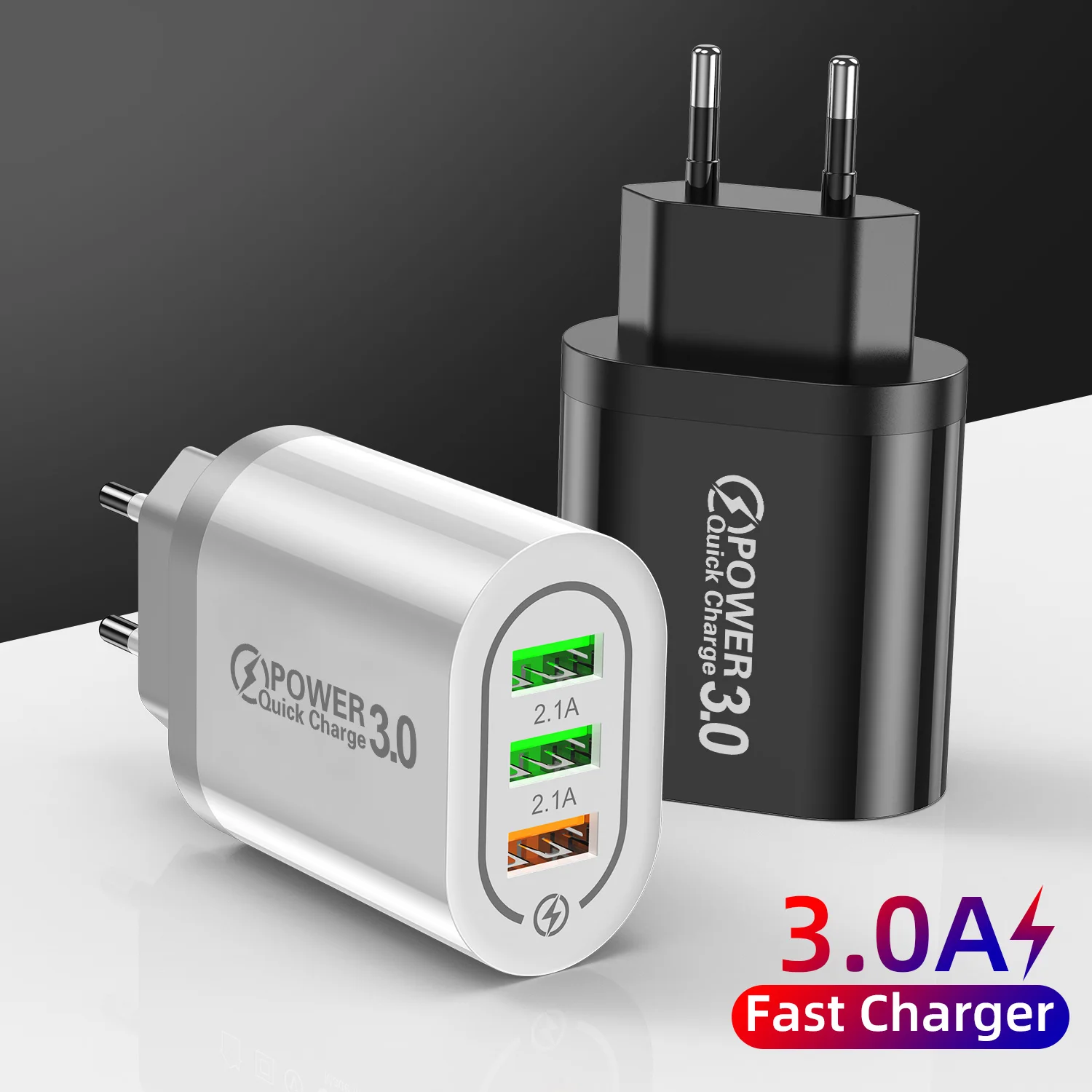 

3-port Fast Charging QC 3.0 USB Charger Power Plug For Samsung S8 S9 Xiaomi 8 Huawei Fast Charging Wall For IPhone 6 7 8 X XS