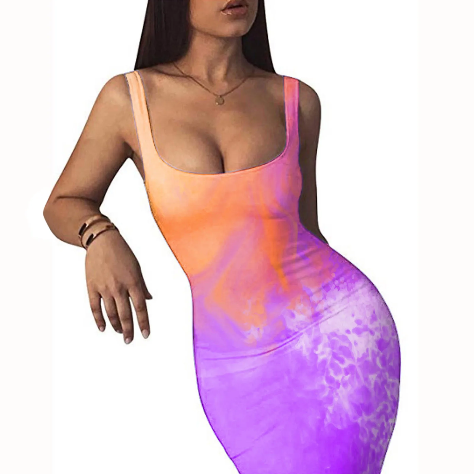 

40# Tie Dye Wrap Hip Dress Women Sleeveless Club Tank Dress Party Mini Dress Bodycon Low Cut Dress Women Summer Sheath Vestidos