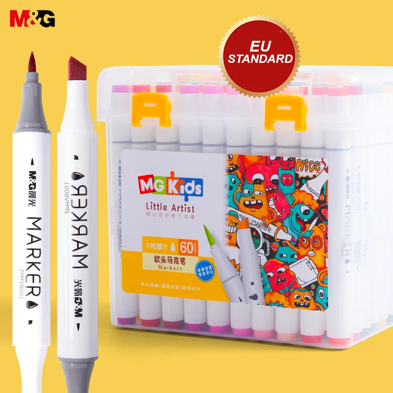 

M & G двойной наконечник акварельных маркерных ручек MGKIDS 6/12/24/30/40/60 Цвета комплект с двойной головкой рисунок маркеры эскиз художественный ма...