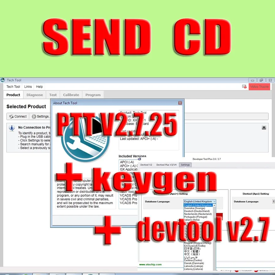 Горячая Премиум технический инструмент PTT V2.7.40 VCADS разработка+ Devtool Plus 2,7 с Keygen+ видео+ APCI для Volvo диагностики - Цвет: v2.7.25 send cd