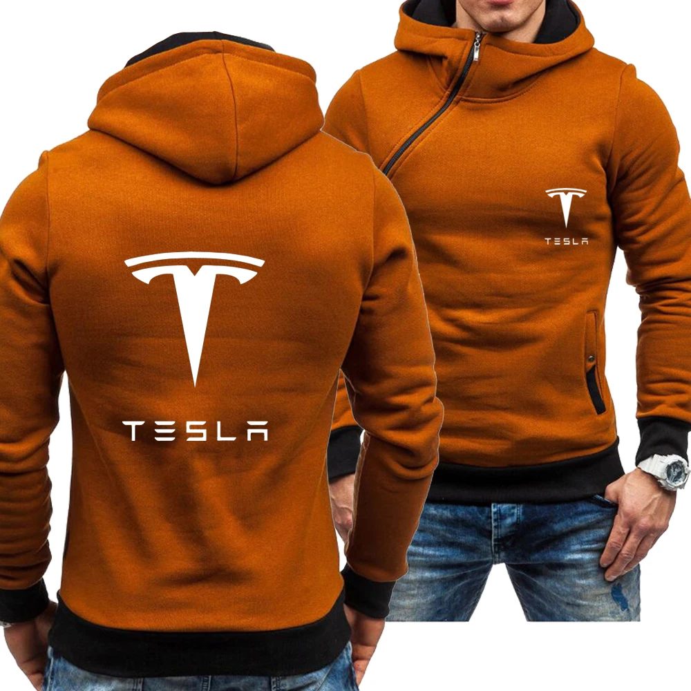

spring autumn Men's new Tesla casual fashion Sweatshirt hooded cardigan jacket HipHop Harajuku Male Clothing