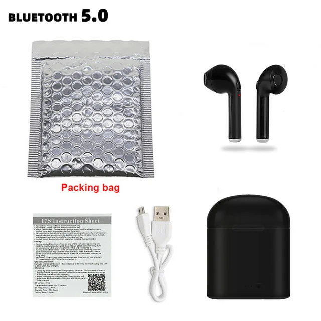 I7s Tws беспроводные наушники, Bluetooth наушники, воздушные наушники, гарнитура, вкладыши, i9s, гарнитура с зарядным устройством для всех смартфонов - Цвет: i7s Black