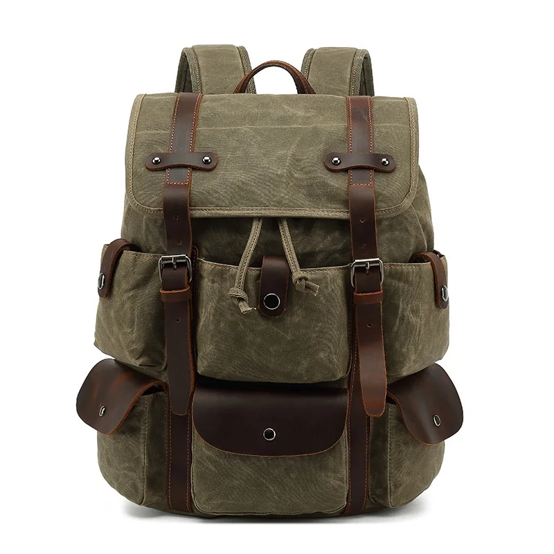 Men's Backpacks Large Capacity Multi-pocket Outdoor Travel Bag Retro Canvas Leather School Bags For Men Laptop Backpack Daypack