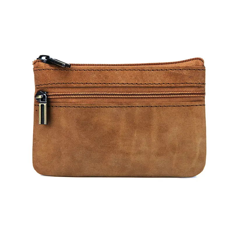 light brown holder GENODERN, Ретро стиль, Crazy Horse, кожаный мужской кошелек для монет, натуральная кожа, на молнии, кошелек для монет, ретро, держатель для ключей, маленькая сумка для денег - Цвет: light brown holder