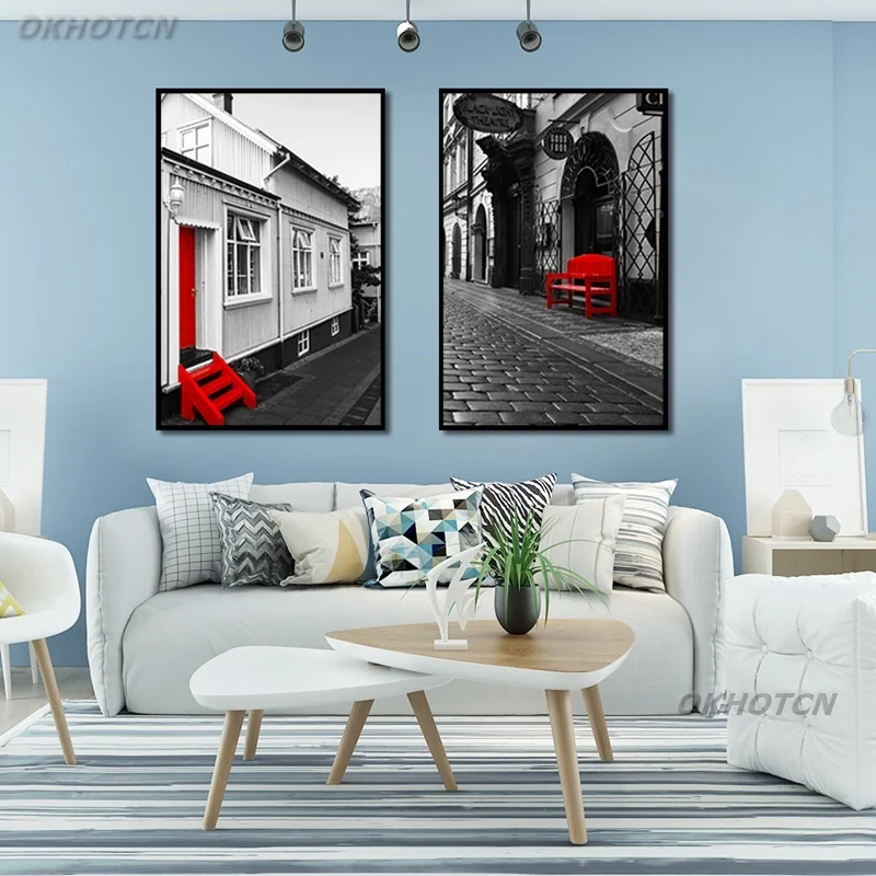 Настенные художественные картины холст живопись черный и белый красный зонт