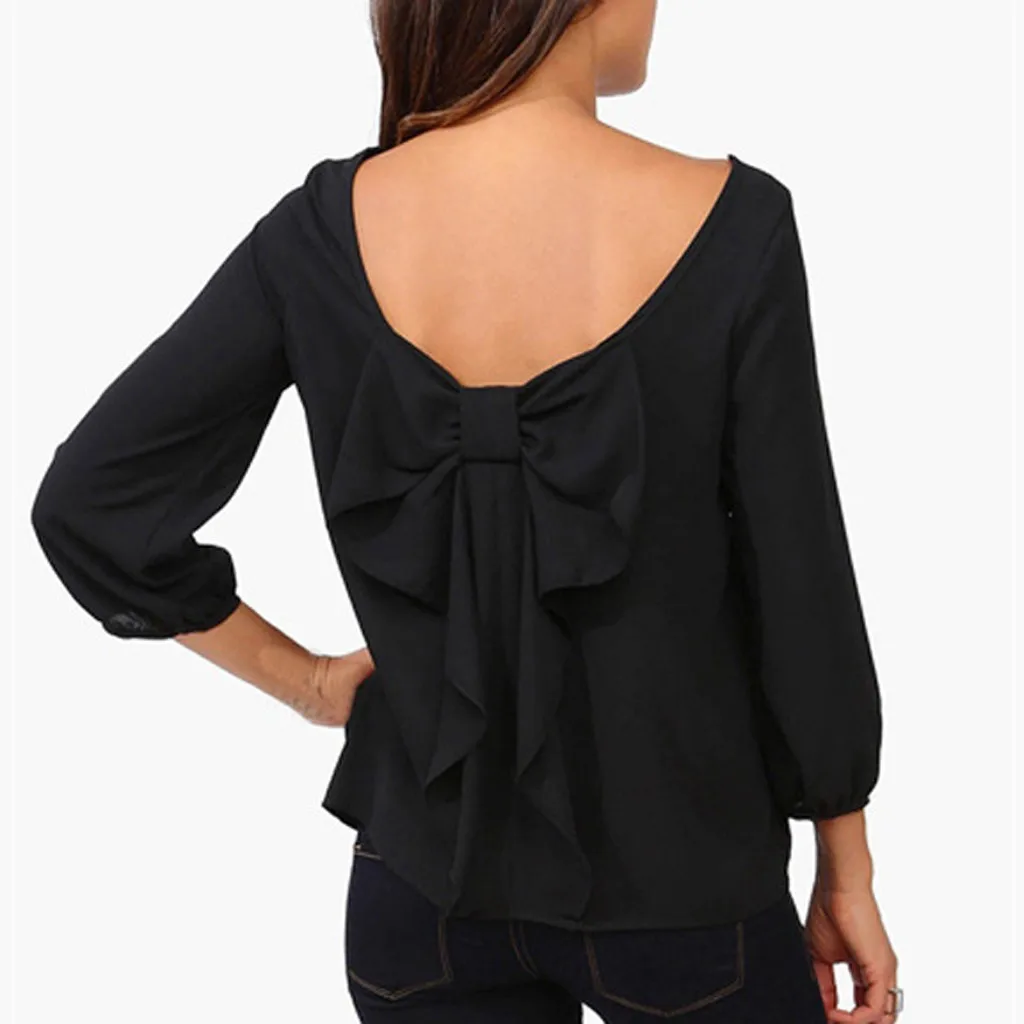 Женский офисный Топ SAGACE однотонный топ с бантом и длинным рукавом милая