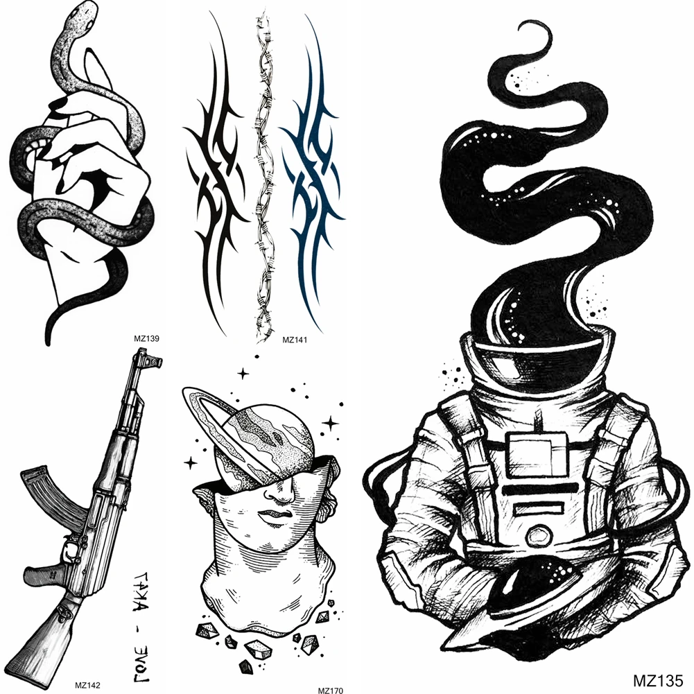 

Large AK Rifle Snack Hand Temporary Tattoo Stickers Fake Tattoo For Women Girls Body Art Arm Spaceman Tatoo Waist Breast Legs