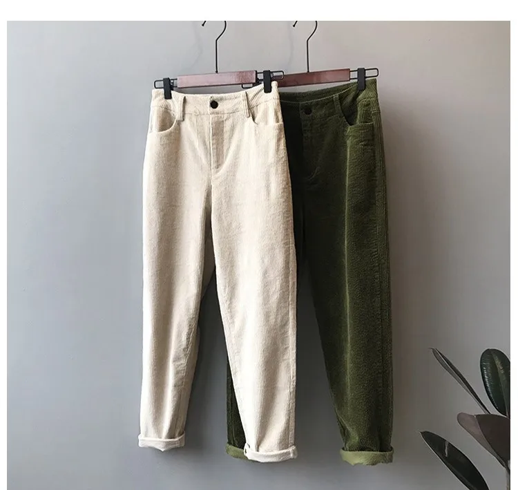 Corduroy Pants Women Winter Autumn Thick Casual Trousers High Waist Straight Pant Full Length Harem Pants