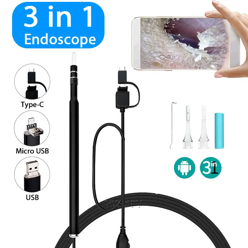 3 в 1 проводной эндоскоп мини камера 5 м мм объектив для Android OTG/type C/USB Borescopes