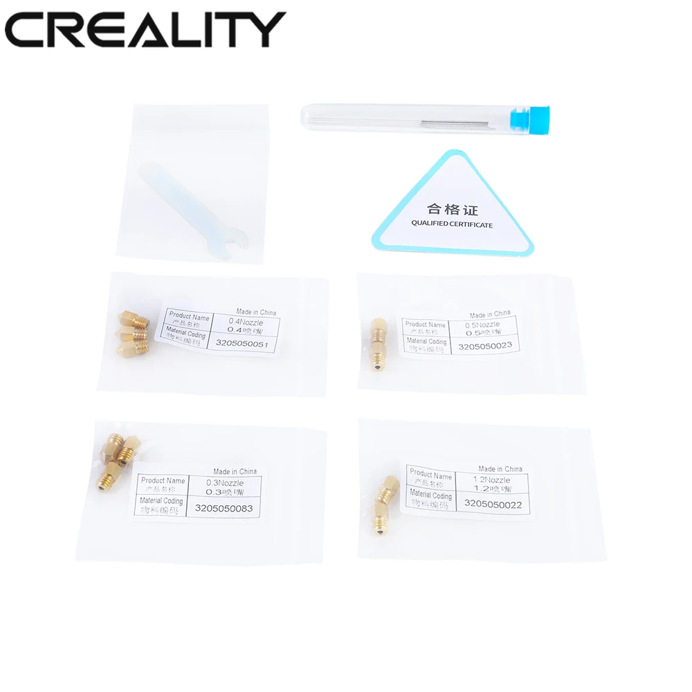 

Набор для чистки сопел CREALITY оригинальные форсунки посылка, 0,3/0,4/0,5/1,2 мм