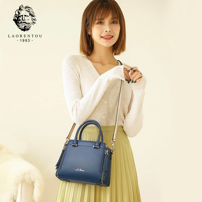 Элегантная дамская сумочка LAORENTOU из кожи элегантный вместительный тоут синего