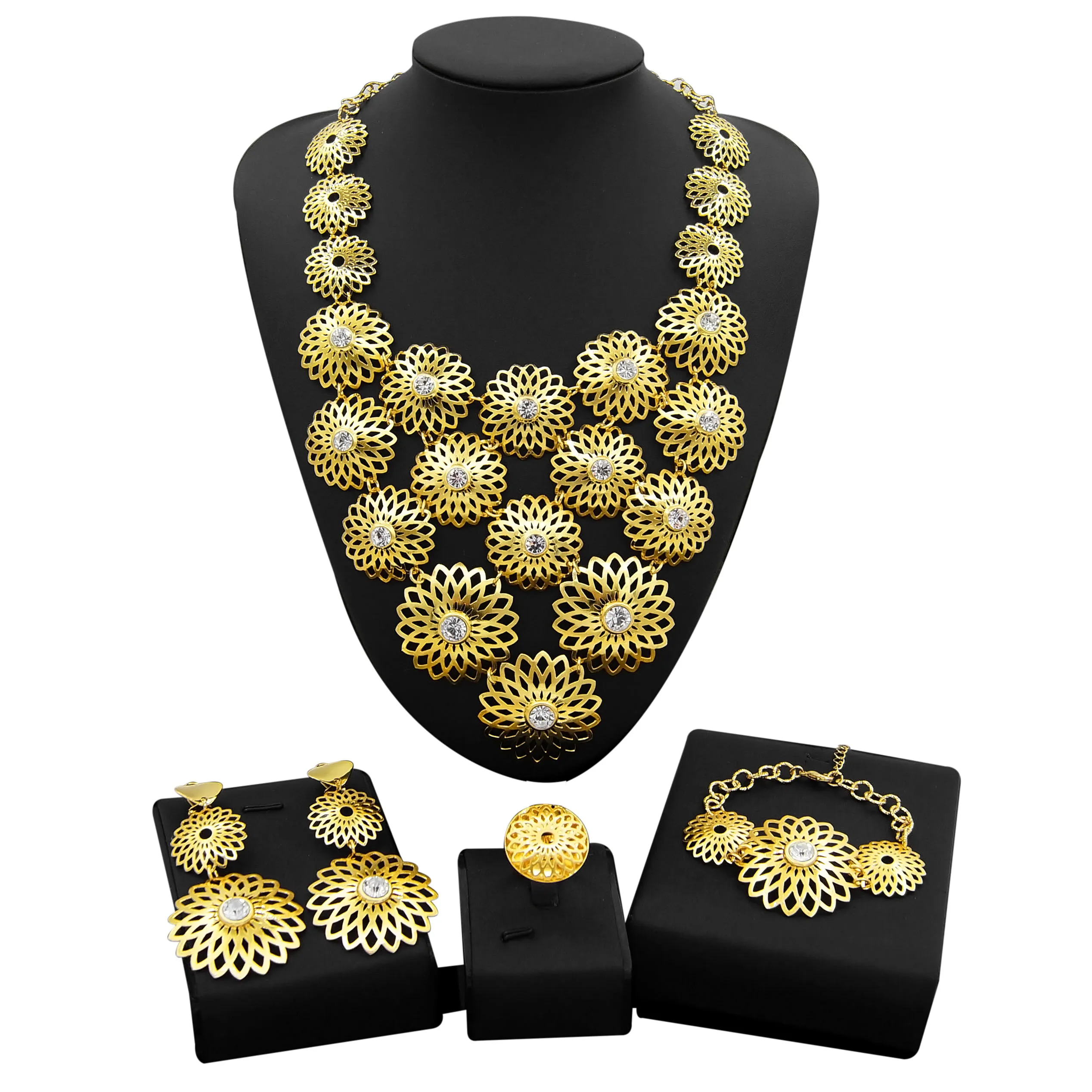 

Ювелирные наборы Yulaili из Дубая Золотые Большие Кулоны ожерелье серьги браслет кольцо для женщин вечерние ринки свадьбы оптовая продажа