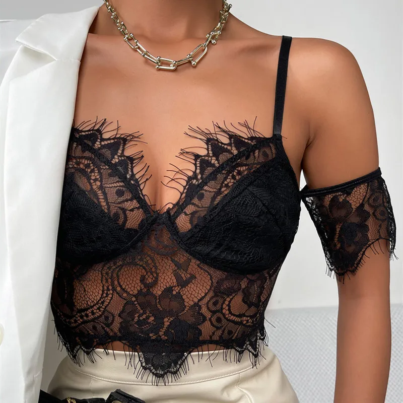 

Mixcb Black Floral Hight Side Elegant Floral Lace For Women sexy tops BACKLESS 2021 summer new style