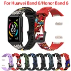 Ремешок силиконовый для наручных часов Huawei Honor Band 6, мягкий спортивный сменный Браслет с принтом, аксессуары, 2021