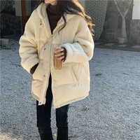 womens jacket winter oversized korea warm cotton patchwork thick loose padded coat hooded puffer parkas casual overcoat 2022
