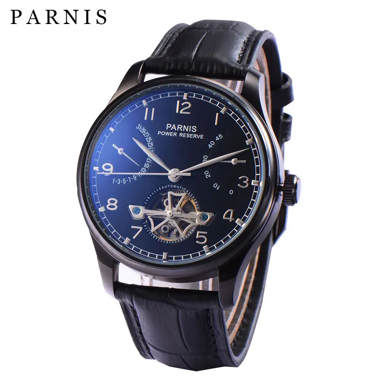 

43mm Parnis Skeleton Men's Watch Automatic PVD Case Power Reserve Tourbillon Mechanical Watches Men Gift Relogio Masculino 2020