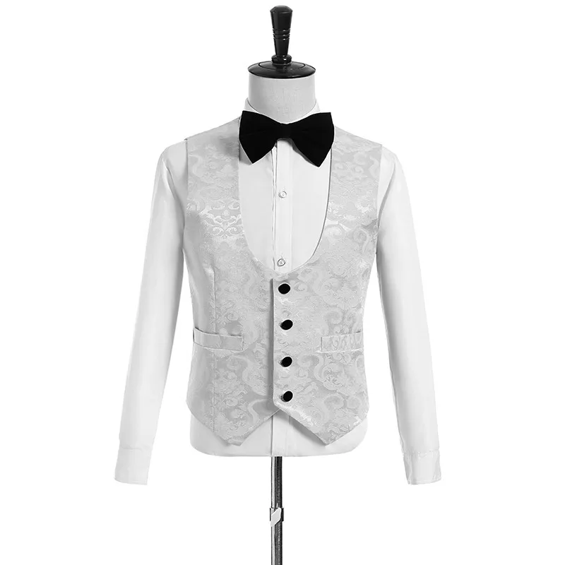 Белый Жаккардовый мужской пиджак блейзер костюм из 3 предметов черный бархатный