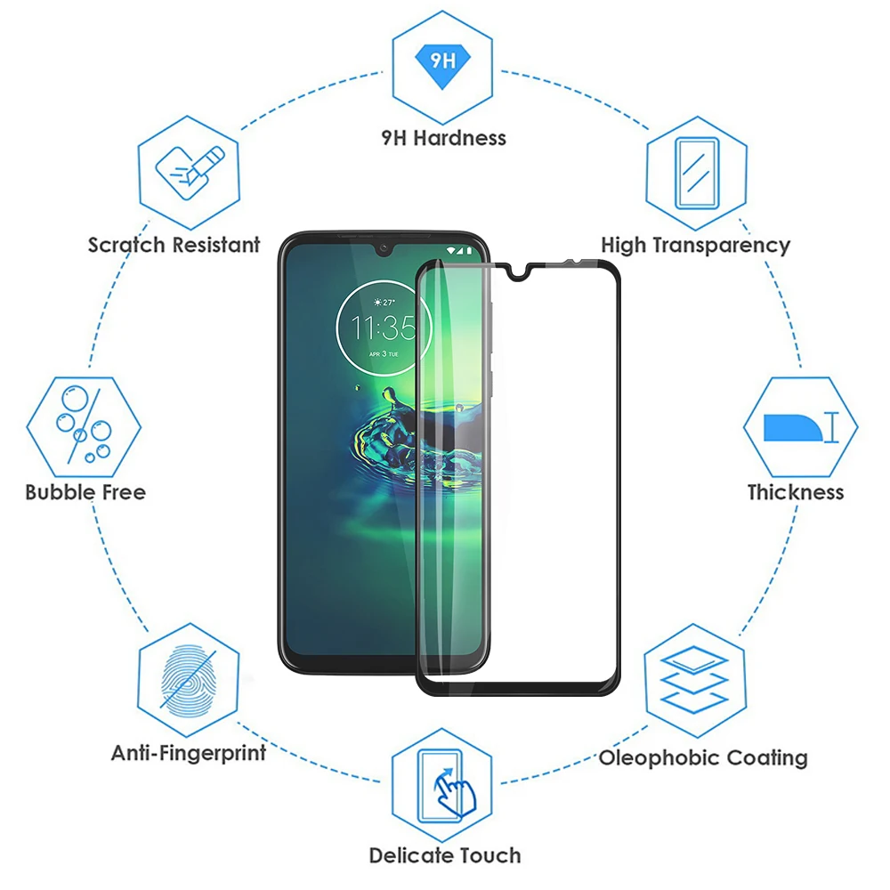 Закаленное стекло с полным покрытием для Moto G8 G7 Plus E6 G6 P30 Play Защита экрана One Zoom