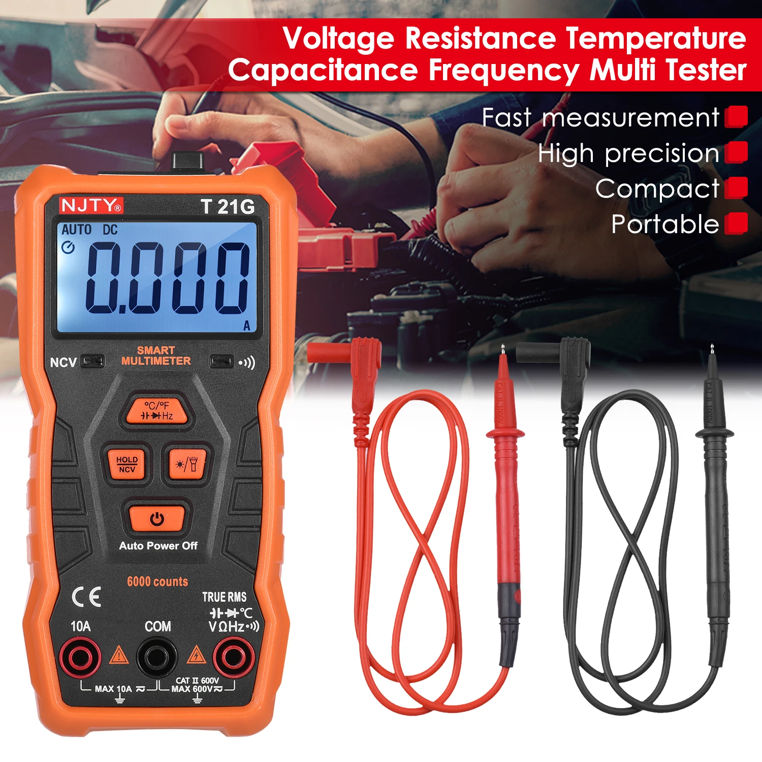 

T21G Смарт мультиметр 6000 отсчетов True RMS Универсальный метр карманный размер компактный 2-дюймовый ЖК-дисплей Цифровой мультиметр Вольтметр Ом...