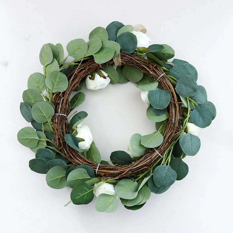 

18 Inch Natural Garland Front Door Wreath,Artificial Eucalyptus Leaves Hanging Wreath for Window Wall Wedding Decoration