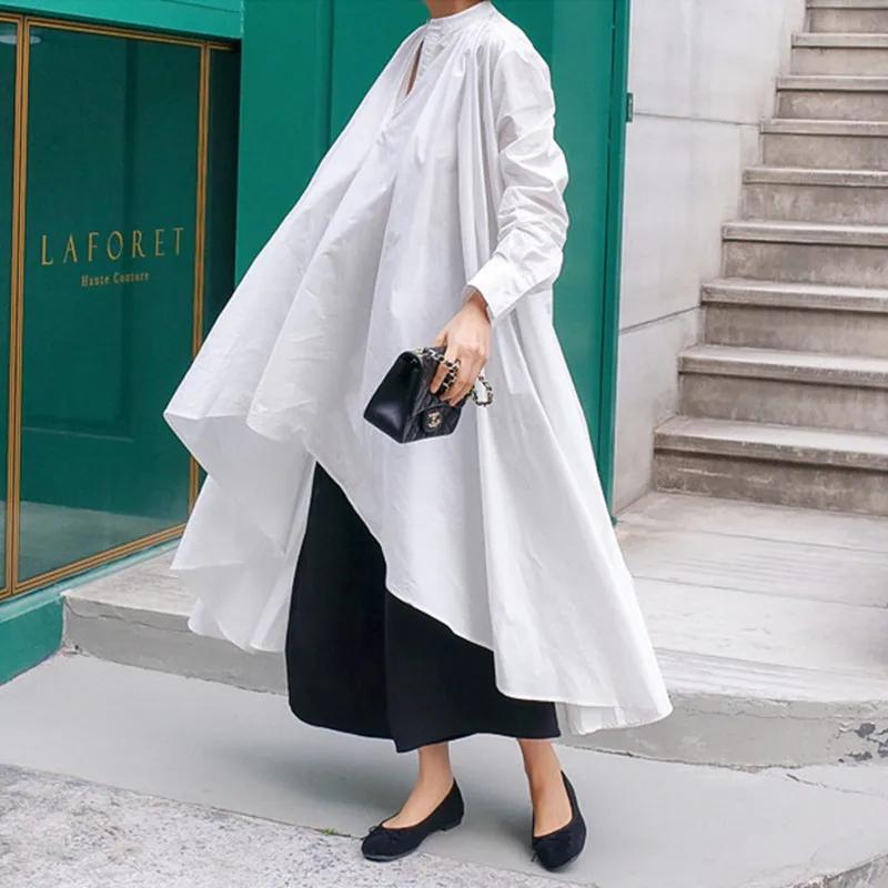 Женские Асимметричные Длинные рубашки Johnature однотонные свободные топы и блузки в