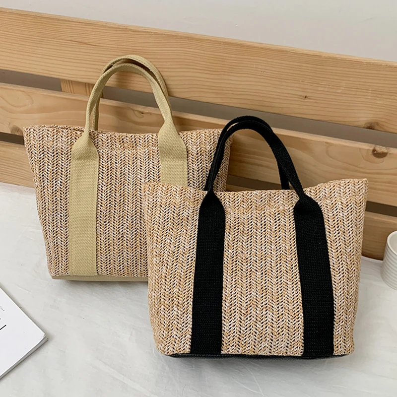 

2021 New Women Shopper Purses and Handbag Large Capacity Totes Casual Ladies Summer Beach Straw Woven Rattan Basket Female Bag