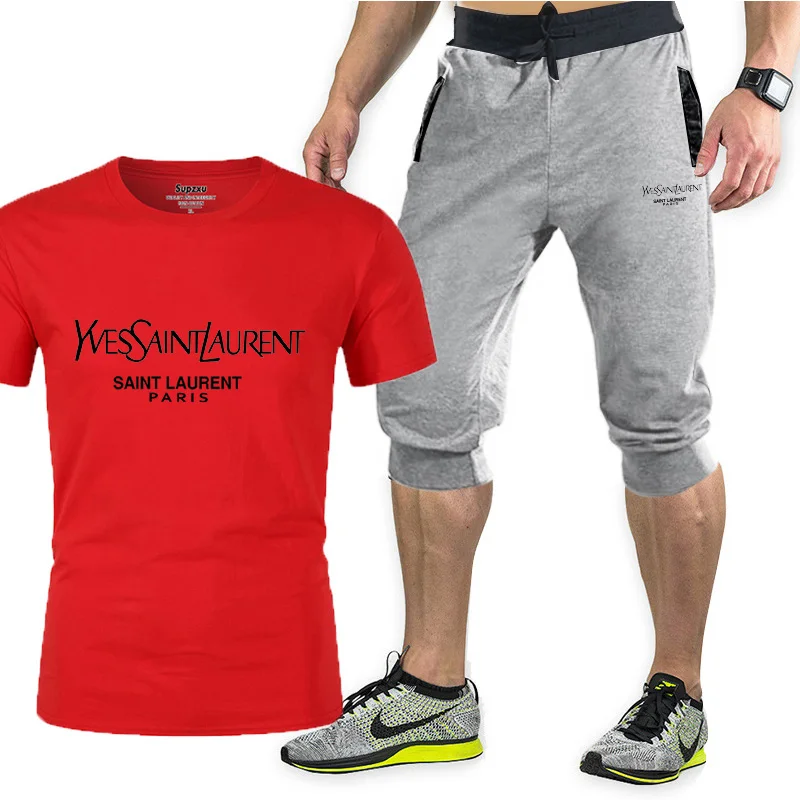 

2021 Summer Fashion Casual Brand Men's Suit Track and Field Fitness Sportswear Short Sleeve T-shirt 2 Piece Set Free Shipping