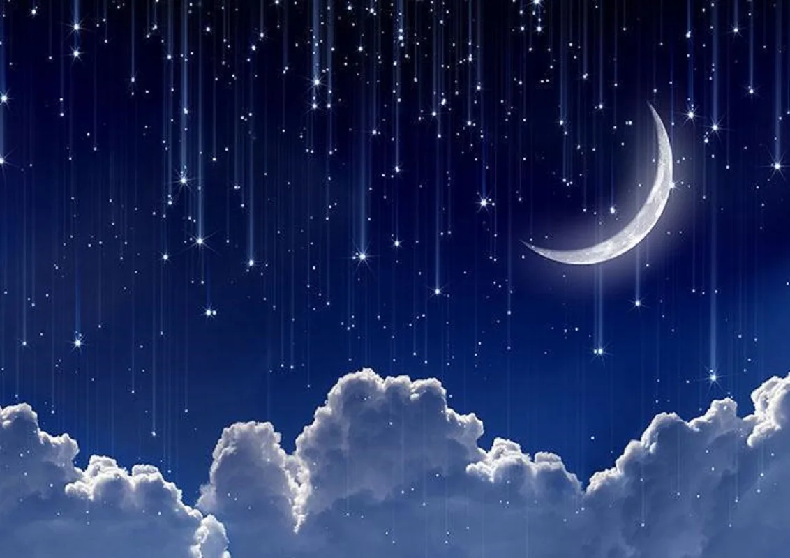 

Виниловый фон для детской фотосъемки с изображением ночного голубого неба Луны звезд белого снега