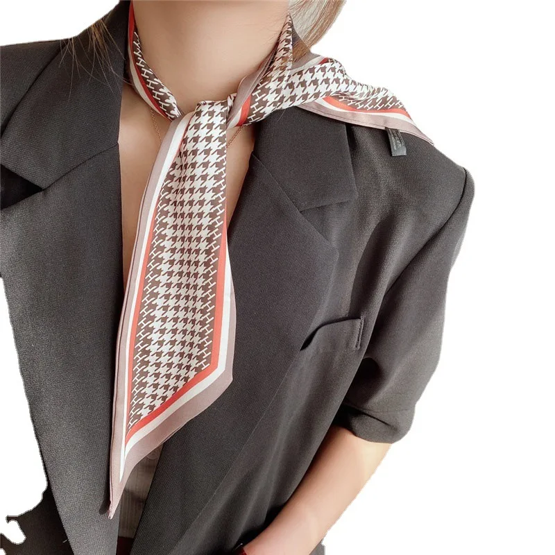 

Geometric Slender Silk Scarf 10*100CM Retro Bandanna Wild Double-sided Streamer Ribbon Small Neck Scarves Office Lady Hair Band