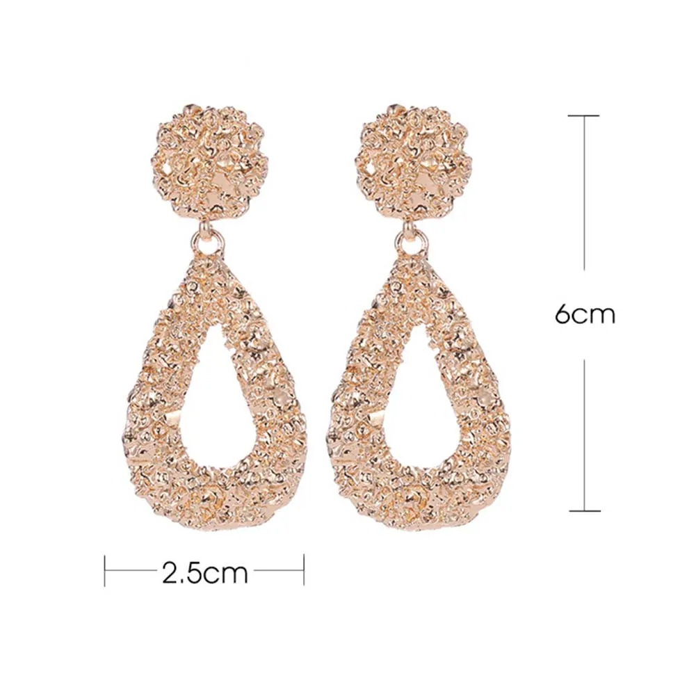

Bohemia Women crystal Geometric Emboss Hollow Teardrop Dangle Earrings Jewelry Gift