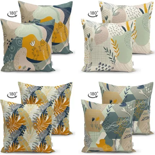 Abstract Drawings Pattern Digital Printed Decorative 4'lü Double-Sided Suede Cushion Pillow Decorate Case SetQuality Colorful Stylish Home Room
