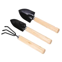 3pcs mini plant garden gardening tools set wooden handle set metal head shovel rake spade plant garden digging tools
