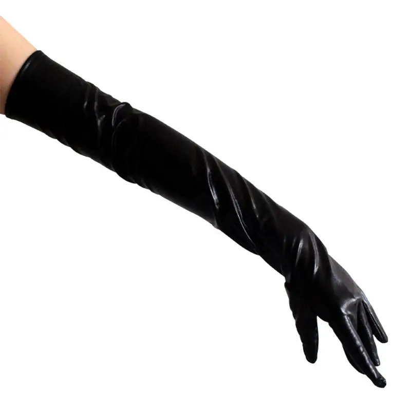 Long gloves in leather optics One Size Black- Black