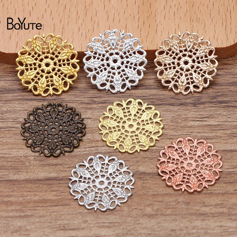 

BoYuTe Wholesale (100 Pieces/Lot) 25MM Metal Brass Filigree Peacock Feather Materials Hand Made Diy Jewelry Findings Components