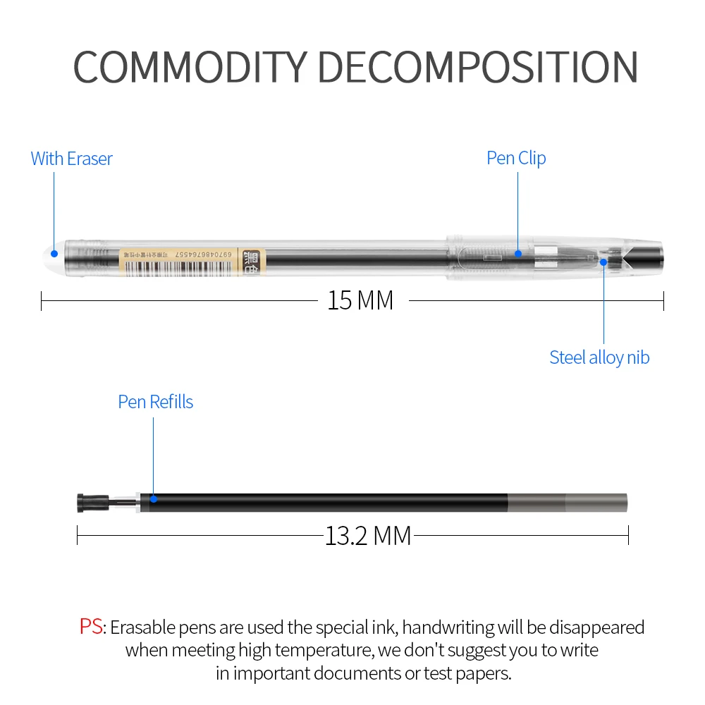 Стираемая шариковая ручка стержень 0 5 мм синие и черные чернила гель для письма