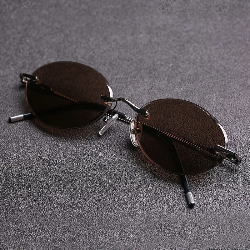 Oval Sunglasses Male stone Sun Glasses for Men women Rimless Steampunk Brown Lens natural crystal Retro Vintage