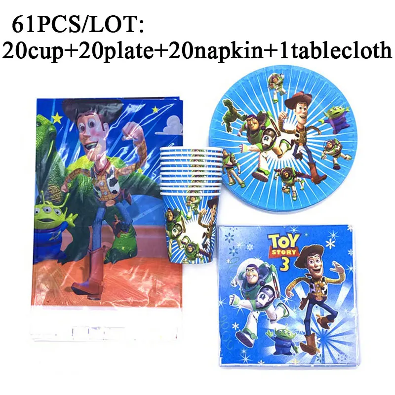 

Disney Toy Story Theme Birthday Party Supplies Decorations Kid Set Disposable Paper Plate Cup Plastic Straw Toy Story Tablecloth