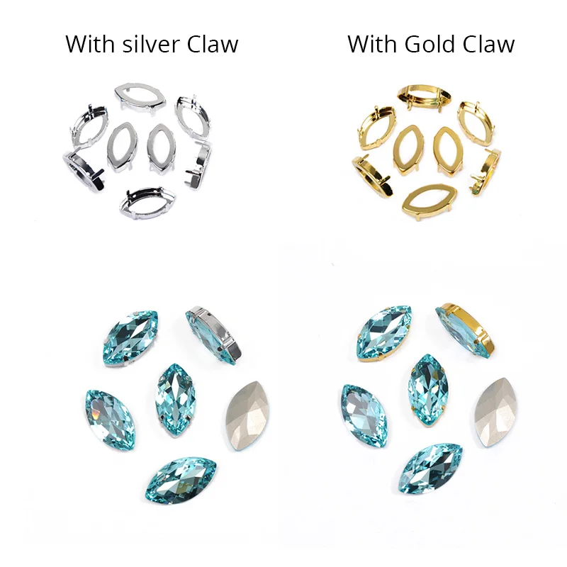 YANRUO 4227 Navette Blue Zircon Glass Sewing Crystal Sew On Strass Claws Stones With Pointback Rhinestones For Clothes | Дом и сад