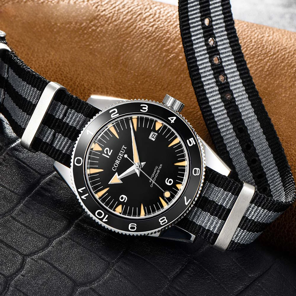 Мужские механические водонепроницаемые часы с керамическим циферблатом и