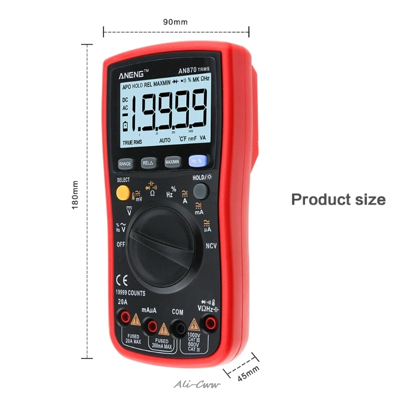 

AN870 19999 COUNTS Digital Multimeter True-RMS Voltage Ammeter Current Meter